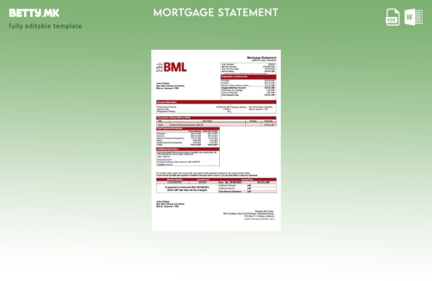 модерен стил Либан Банка Misr Liban изјава за хипотека Шаблон за Word и PDF